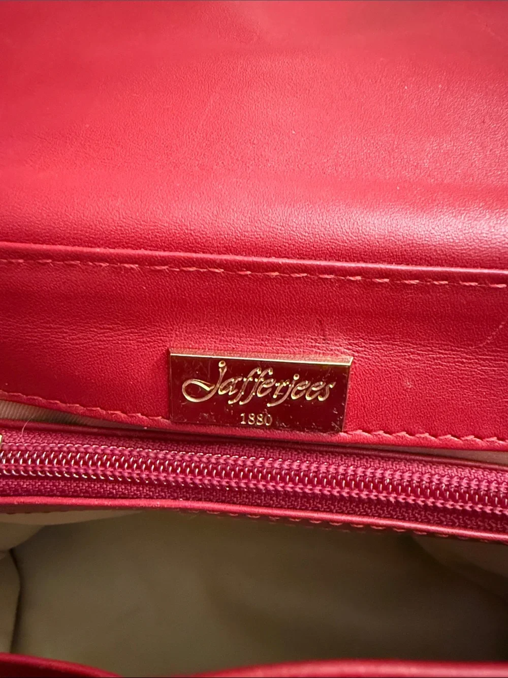 Jafferjees Red Leather Turnlock Crossbody Satchel